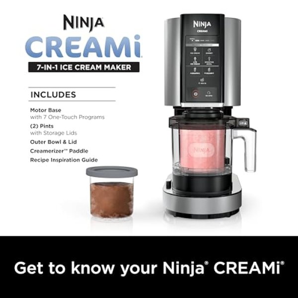 Ninja NC301 CREAMi Ice Cream Maker, for Gelato, Mix-ins, Milkshakes, Sorbet, Smoothie Bowls & More, 7 One-Touch Programs, with (2) Pint Containers & Lids, Compact Size, Perfect for Kids, Silver - Image 3
