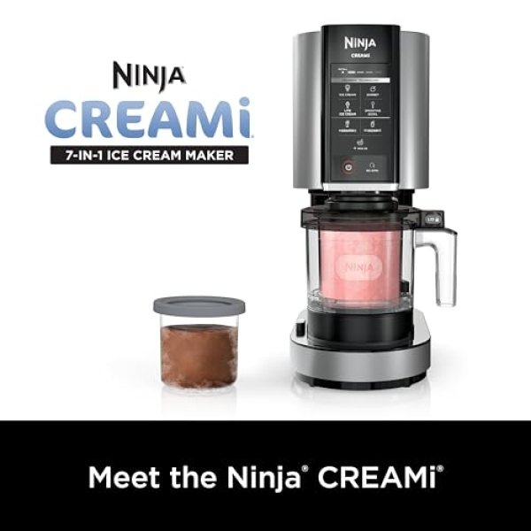 Ninja NC301 CREAMi Ice Cream Maker, for Gelato, Mix-ins, Milkshakes, Sorbet, Smoothie Bowls & More, 7 One-Touch Programs, with (2) Pint Containers & Lids, Compact Size, Perfect for Kids, Silver - Image 2