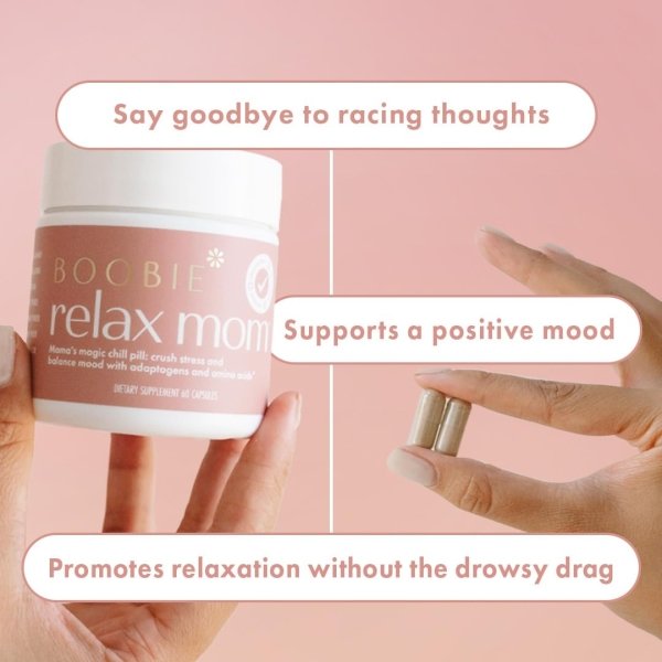 Boobie Relax Mom, Stress Support Supplement | Lactation Approved | Mood and Energy Support with Ashwagandha & L-Theanine, 60 Capsules - Image 8