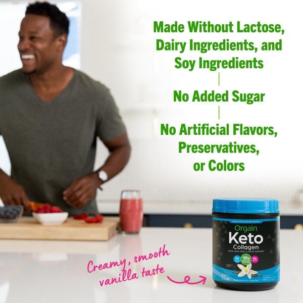 Orgain Keto Collagen Protein Powder, Vanilla - 10g Grass Fed Hydrolyzed Collagen Peptides for Women & Men, Type I & III, 5g MCT Oil - Hair, Skin, Nail, & Joint Support, Non-GMO, Gluten Free - 0.88lb - Image 4