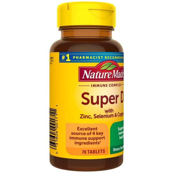 Nature Made Super Vitamin D Immune Complex, Vitamin D3, Selenium, Copper and Zinc Supplements for Immune Support, 70 Tablets, 70 Day Supply - Image 2