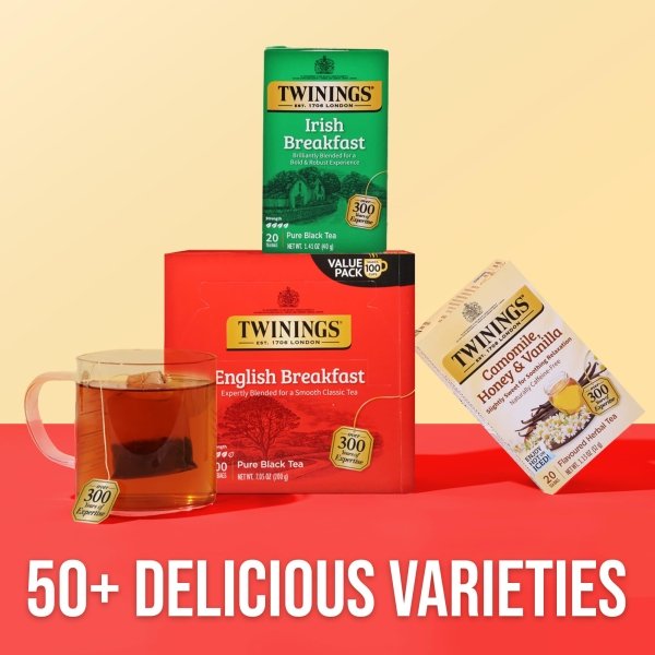Twinings English Breakfast Black Tea Individually Wrapped Bags, 100 Count (Pack of 1), Smooth, Flavourful, and Robust, Caffeinated, Enjoy Hot or Iced | Packaging May Vary - Image 2