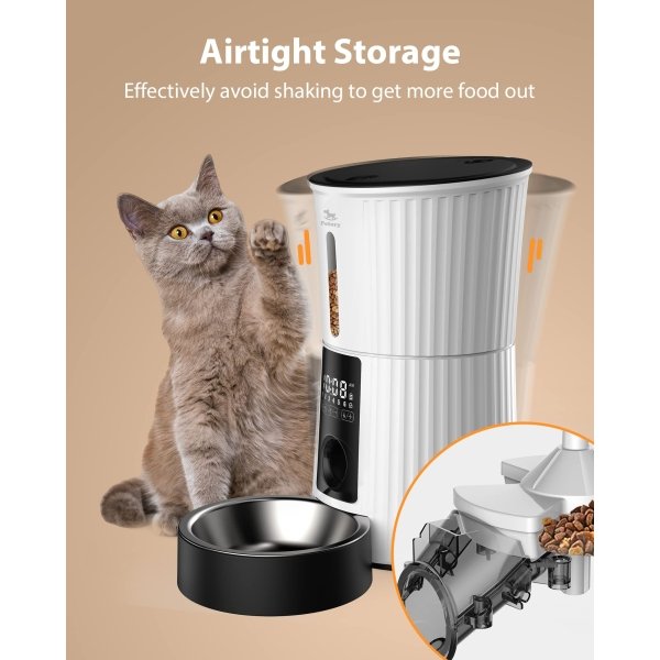 Petory Timed Automatic Cat Feeders - 4L Programable Dry Food Dispenser for Cats and Small Medium Dogs 6 Meals with Desiccant Bag Dual Power Supply 10S Voice Recorder - Image 6