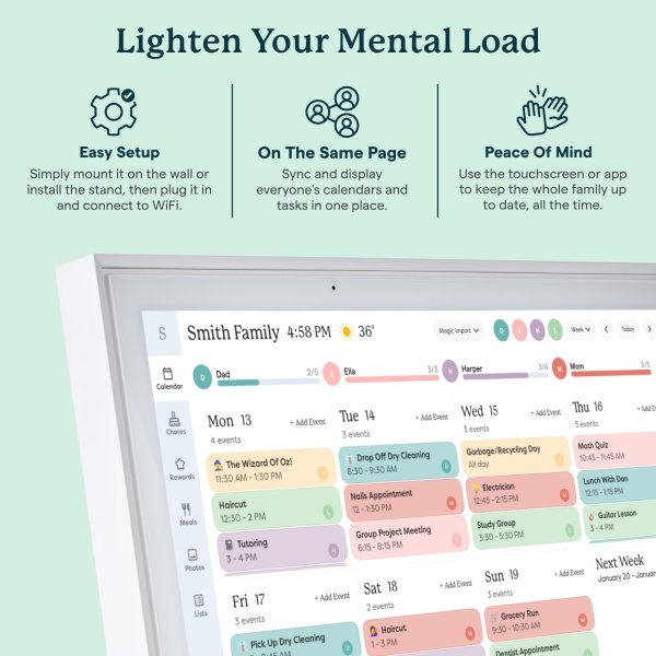 Skylight Calendar: 15-inch Wall Planner Digital Calendar & Chore Chart, Smart Touchscreen Interactive Display for Family Schedules – Wall Mount Included, Great for Organizing Your 2025 Calendar - Image 4