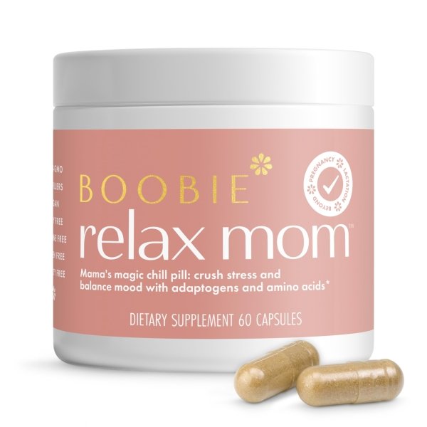 Boobie Relax Mom, Stress Support Supplement | Lactation Approved | Mood and Energy Support with Ashwagandha & L-Theanine, 60 Capsules