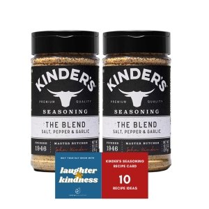 Kinders The Blend Seasonings Bundle - Two XL 10.5-ounce Bottles + 10 Recipe Ideas + Fridge Decal, Great for Grilling Meats & More (Garlic Salt, Pepper, No MSG) from FOXTAIL COLLECTIVE. Gluten-Free & Non-GMO