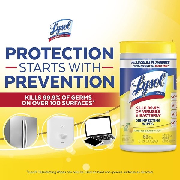 Lysol Disinfecting Wipes, Lemon and Lime Blossom, 80 Count (Pack of 6) - Image 3