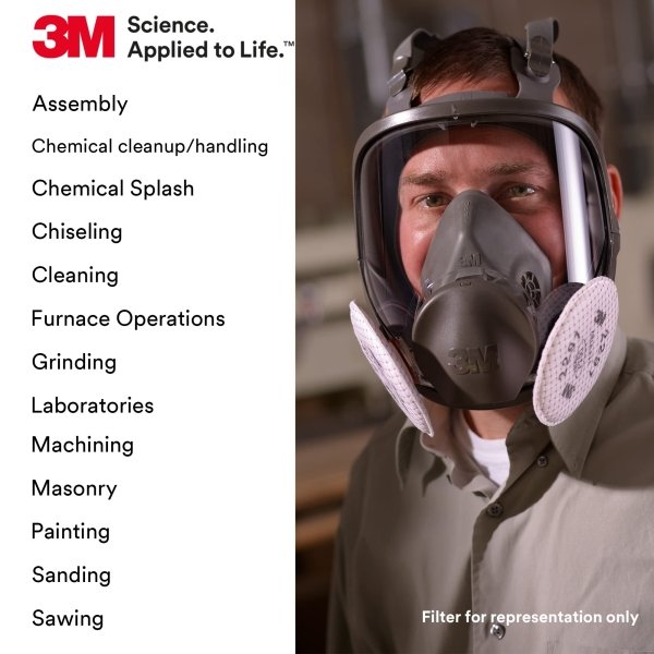 3M Full Facepiece Reusable Respirator 6800, NIOSH, Large Lens, ANSI High Impact Eye Protection, Silicone Face Seal, Four-Point Harness, Comfortable Fit, Painting, Dust, Chemicals, Medium - Image 4