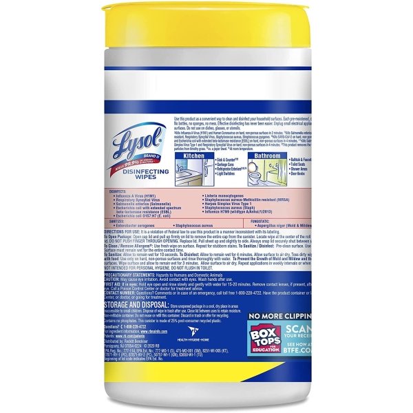 Lysol Disinfecting Wipes, Lemon and Lime Blossom, 80 Count (Pack of 6) - Image 7