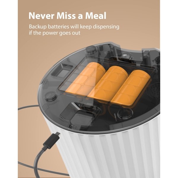Petory Timed Automatic Cat Feeders - 4L Programable Dry Food Dispenser for Cats and Small Medium Dogs 6 Meals with Desiccant Bag Dual Power Supply 10S Voice Recorder - Image 5