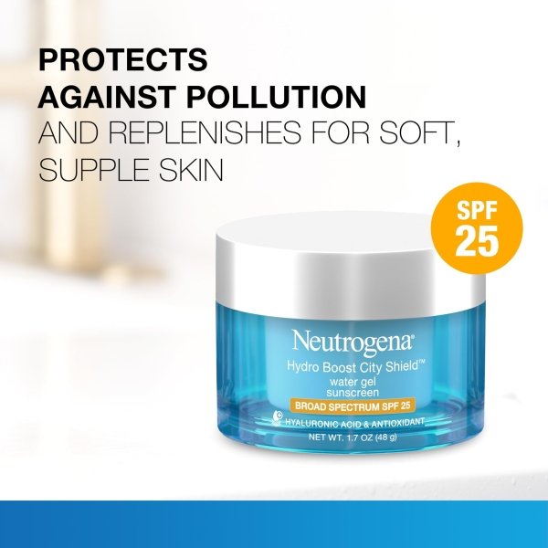 Neutrogena Hydro Boost City Shield Water Gel Face Moisturizer with Broad Spectrum SPF 25, Hydrating Facial Sunscreen with Hyaluronic Acid, Oil-Free and Non-Comedogenic Face Lotion, 1.7 oz - Image 9