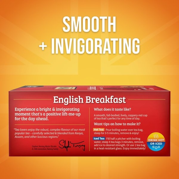 Twinings English Breakfast Black Tea Individually Wrapped Bags, 100 Count (Pack of 1), Smooth, Flavourful, and Robust, Caffeinated, Enjoy Hot or Iced | Packaging May Vary - Image 6