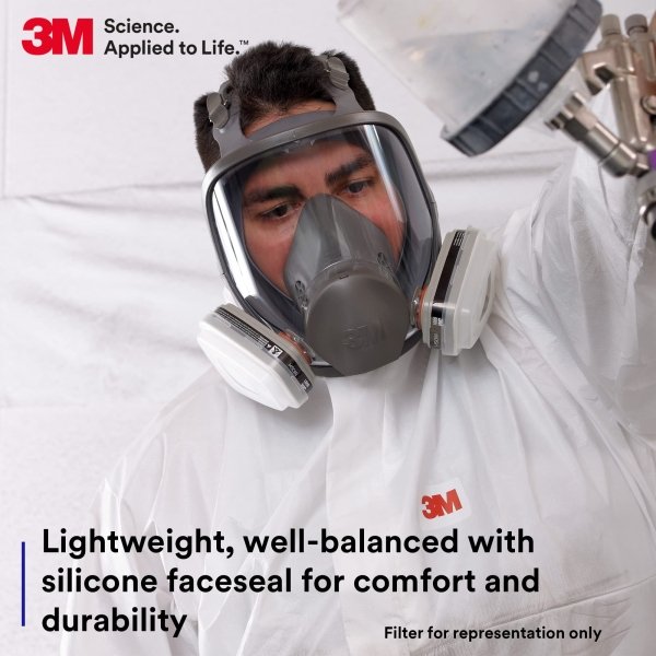 3M Full Facepiece Reusable Respirator 6800, NIOSH, Large Lens, ANSI High Impact Eye Protection, Silicone Face Seal, Four-Point Harness, Comfortable Fit, Painting, Dust, Chemicals, Medium - Image 9