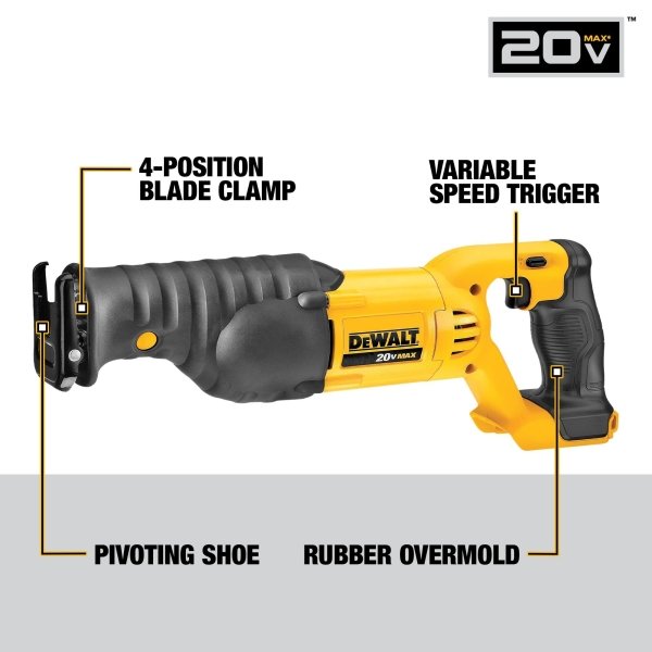 DEWALT 20V MAX Reciprocating Saw, 3,000 Strokes Per Minute, Variable Speed Trigger, Bare Tool Only (DCS380B) - Image 6
