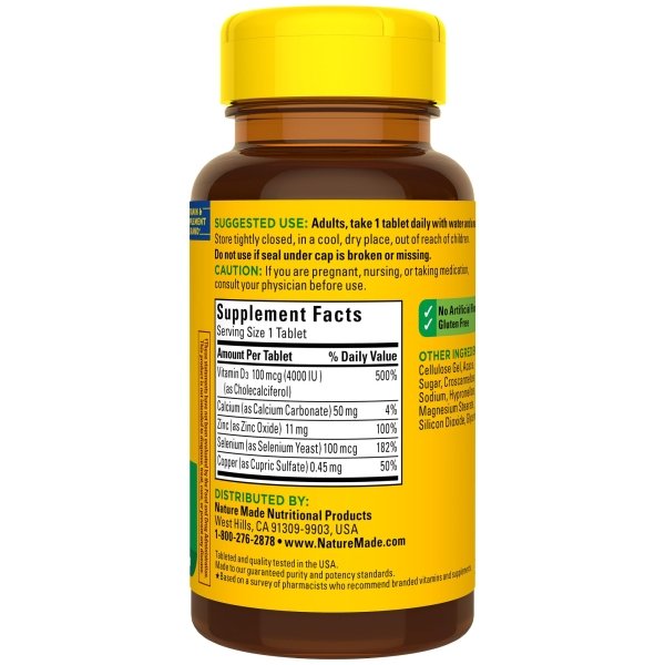 Nature Made Super Vitamin D Immune Complex, Vitamin D3, Selenium, Copper and Zinc Supplements for Immune Support, 70 Tablets, 70 Day Supply - Image 3