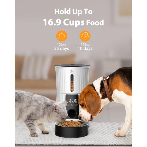 Petory Timed Automatic Cat Feeders - 4L Programable Dry Food Dispenser for Cats and Small Medium Dogs 6 Meals with Desiccant Bag Dual Power Supply 10S Voice Recorder - Image 4