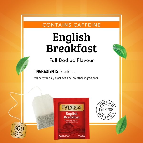 Twinings English Breakfast Black Tea Individually Wrapped Bags, 100 Count (Pack of 1), Smooth, Flavourful, and Robust, Caffeinated, Enjoy Hot or Iced | Packaging May Vary - Image 4