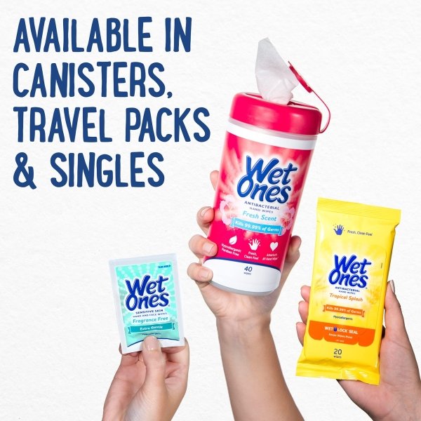 Wet Ones Antibacterial Hand Wipes | Travel Wipes Case, 20 ct Travel Size (30 pack) - Image 2