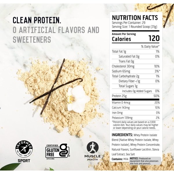 Ascent 100% Whey Protein Powder - Post Workout Whey Protein Isolate, Zero Artificial Flavors & Sweeteners, Soy & Gluten Free, 5.5g BCAA, 2.6g Leucine, Essential Amino Acids, Vanilla Bean 2 lb - Image 6