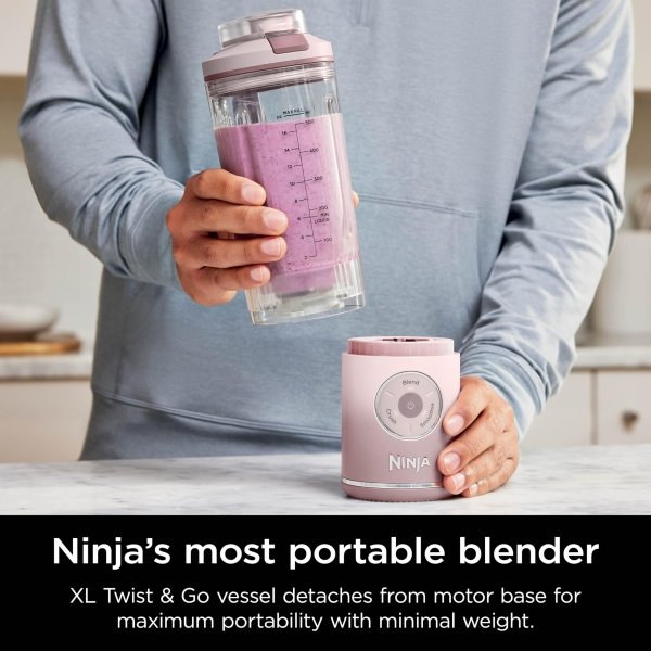 Ninja Blast Max, Portable Blender + Twist & Go, Personal Smoothie, Blend, Ice Crush, 3 Programs, Cordless, 22 oz removable Vessel, Dishwasher Safe, Leakproof, Pink, BC251PK - Image 9