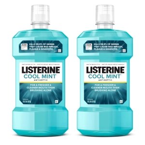 Listerine Cool Mint Antiseptic Mouthwash to Kill 99% of Germs That Cause Bad Breath, Plaque and Gingivitis, Cool Mint Flavor, 1 L 2-Pack