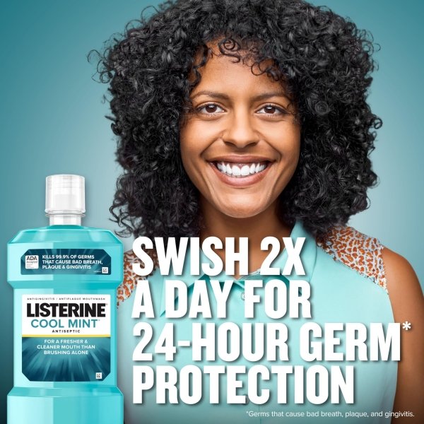 Listerine Cool Mint Antiseptic Mouthwash to Kill 99% of Germs That Cause Bad Breath, Plaque and Gingivitis, Cool Mint Flavor, 1 L 2-Pack - Image 5