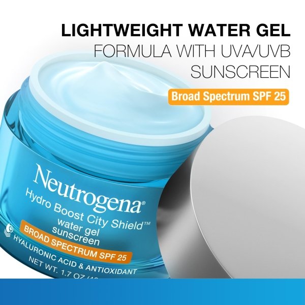 Neutrogena Hydro Boost City Shield Water Gel Face Moisturizer with Broad Spectrum SPF 25, Hydrating Facial Sunscreen with Hyaluronic Acid, Oil-Free and Non-Comedogenic Face Lotion, 1.7 oz - Image 6