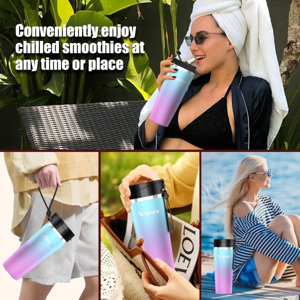Wamife Portable Blender 16oz personal blender-Portable Blender for Shakes and Smoothies,USB-C Rechargeable,Durable Stainless Steel Blades for Powerful Blending Performance,for office gym-Cotton Candy - Image 3
