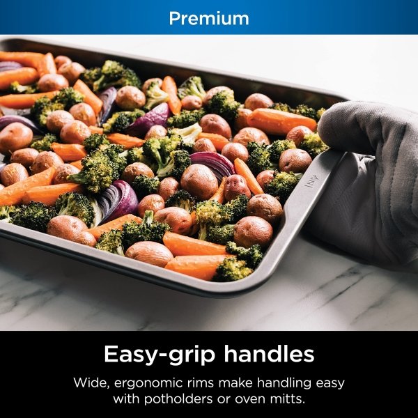 Ninja B35005 Foodi NeverStick Premium 5-Piece Bakeware Sheet Set, Oven Safe up to 500⁰F, with 11x17 Inch Baking Sheet, 5x9 Inch Loaf Pan, 12 Cup Muffin Pan, & (2) 9 Inch Round Cake Pans, Grey - Image 5