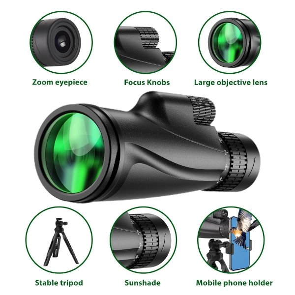 Monocular Telescope 80 x 100 High Powered Monoculars for Adults with Tripod, Monocular for Smartphone Suitable for Bird Watching Larger Vision Monoculars for Adults with BAK4 Prism & FMC Lens - Image 5