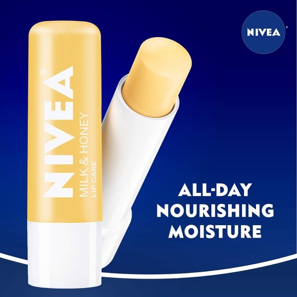 NIVEA Milk and Honey Lip Care, Moisturizing Lip Balm Stick with Shea Butter, 4 Pack of 0.17 Oz Sticks - Image 8