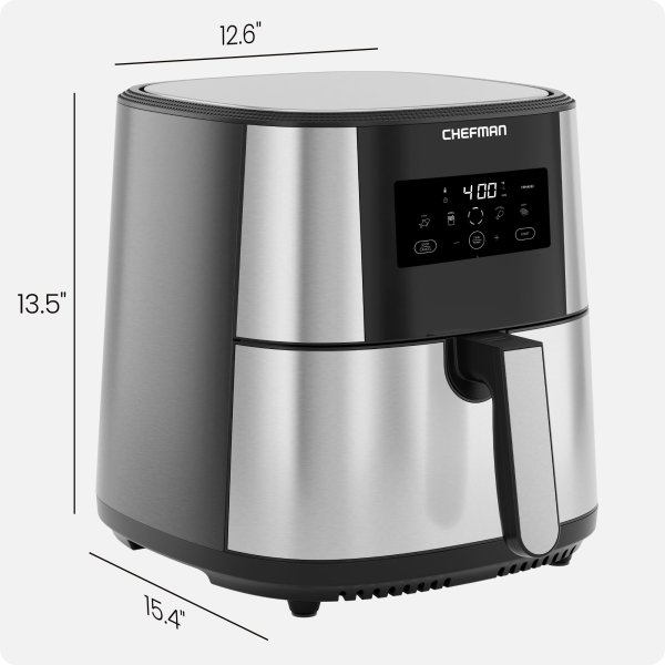 Chefman TurboFry® Touch Air Fryer, XL 8-Qt Family Size, One-Touch Digital Control Presets, French Fries, Chicken, Meat, Fish, Nonstick Dishwasher-Safe Parts, Automatic Shutoff, Stainless Steel - Image 2
