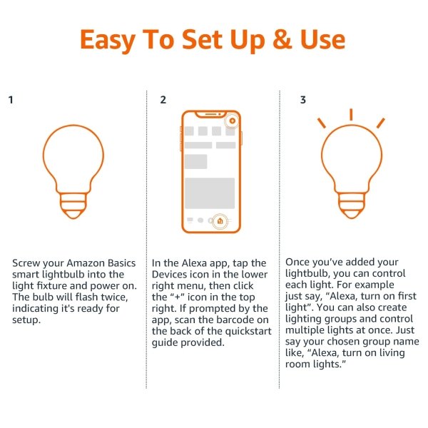 Amazon Basics Smart A19 LED Light Bulb, Color Changing, 9W (60W Equivalent), 800LM, Works with Alexa Only, 2.4 GHz Wi-Fi, No Hub Required, 1 Pack - Image 4