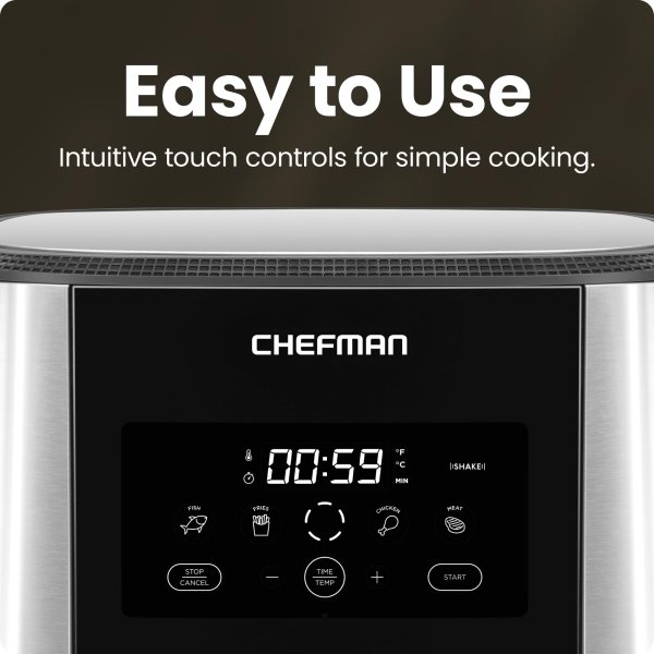 Chefman TurboFry® Touch Air Fryer, XL 8-Qt Family Size, One-Touch Digital Control Presets, French Fries, Chicken, Meat, Fish, Nonstick Dishwasher-Safe Parts, Automatic Shutoff, Stainless Steel - Image 5