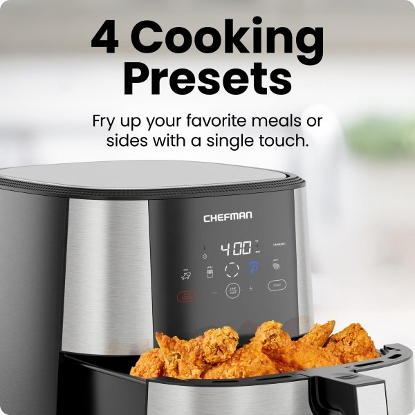 Chefman TurboFry® Touch Air Fryer, XL 8-Qt Family Size, One-Touch Digital Control Presets, French Fries, Chicken, Meat, Fish, Nonstick Dishwasher-Safe Parts, Automatic Shutoff, Stainless Steel - Image 4