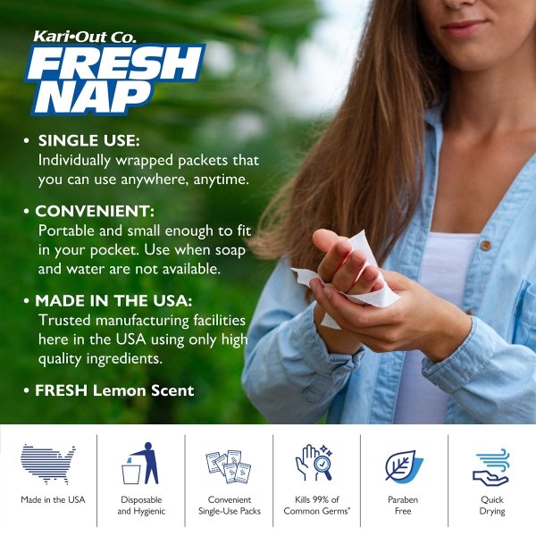 Fresh Nap Moist Towelettes Lemon Fragrance, 28"", Single Use, Individually Wrapped, Pack of 1000", Blue - Image 8