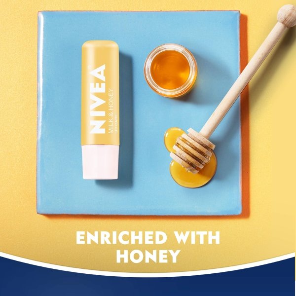 NIVEA Milk and Honey Lip Care, Moisturizing Lip Balm Stick with Shea Butter, 4 Pack of 0.17 Oz Sticks - Image 7
